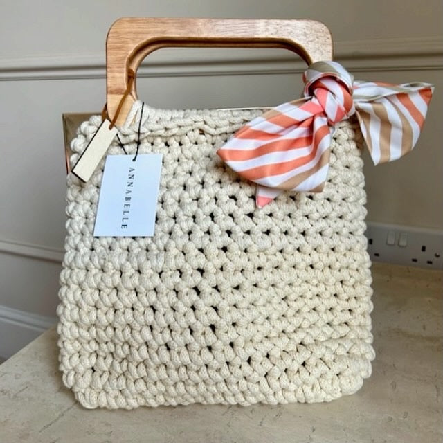 CREAM CROCHET DOROTHY BAG WITH WOODEN HANDLES - Feather & Twigs