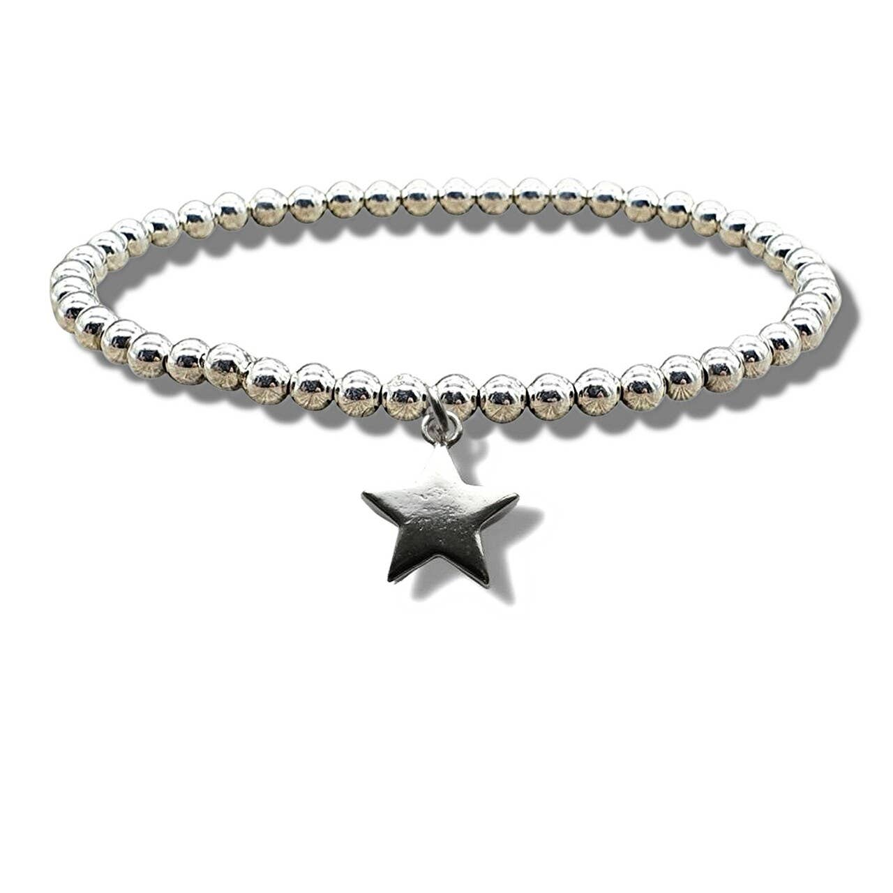 STAR SILVER BEADED STRETCH BRACELET - Feather & Twigs