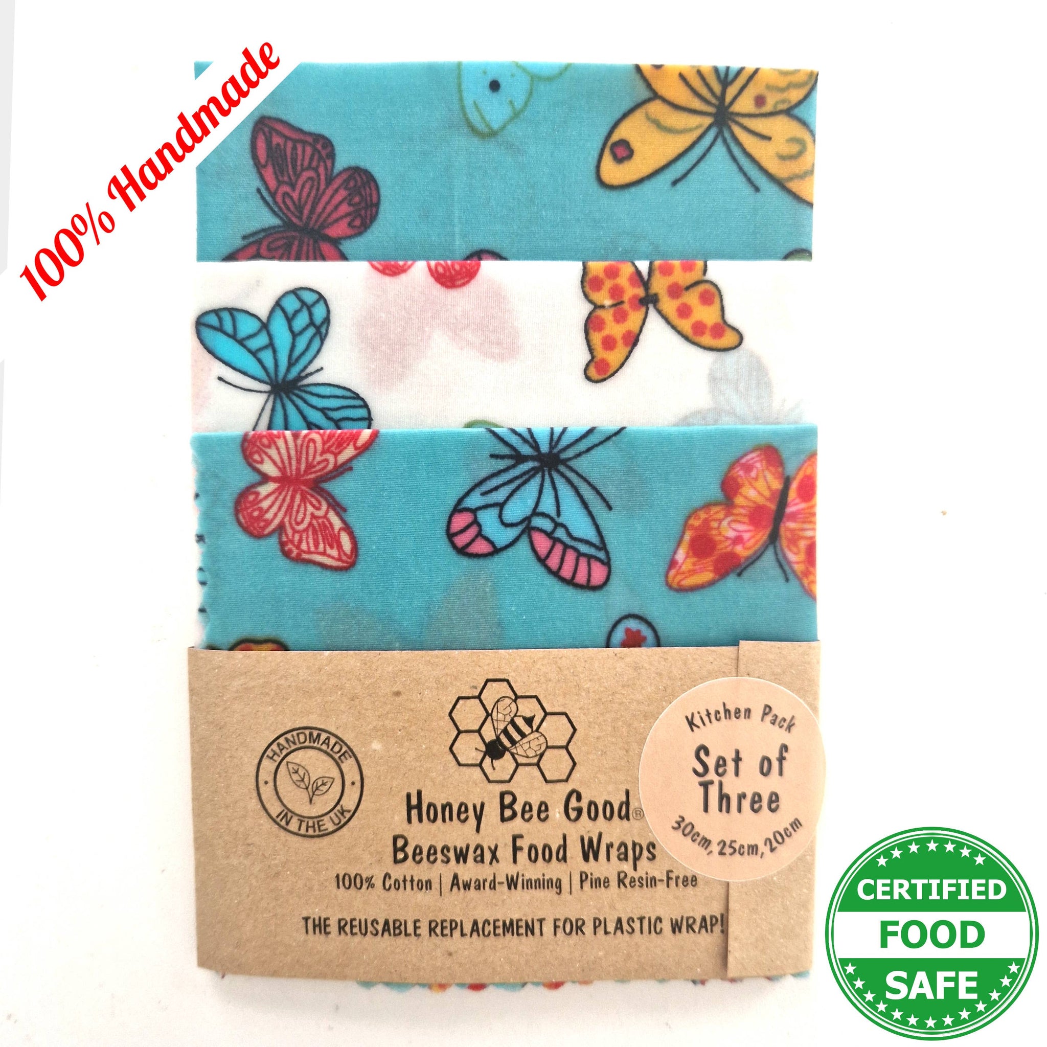 3 (L,M,S) HANDMADE Beeswax Wraps |  Butterflies - Feather & Twigs