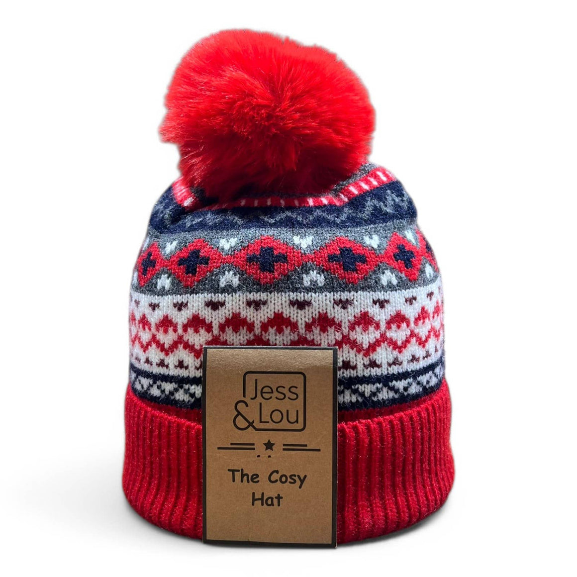 Unisex Nordic Cosy Bobble Hat Red HL874 - Feather & Twigs