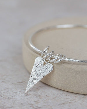 Sterling Silver Long Heart Charm Bangle