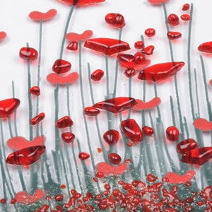 Red floral design on a white background
