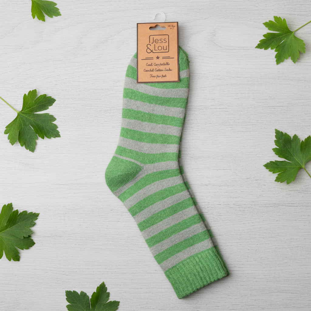 GREEN & SAGE STRIPE COSY RIB TOP LADIES SOCKS
