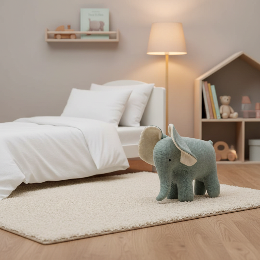 Soft teal organic cotton elephant plush toy for babies, featuring a gentle and cuddly design by Best Years Ltd.