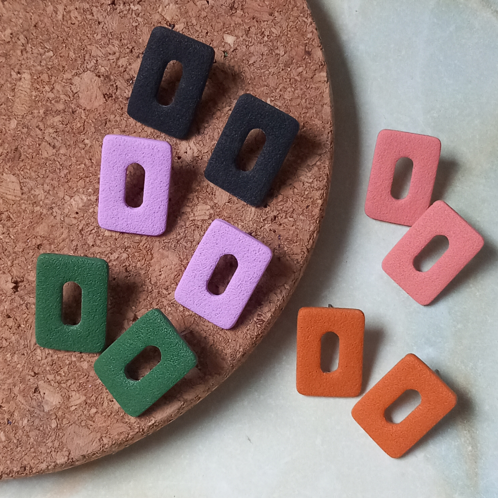 ORANGE RECTANGULAR STUD EARRINGS - Feather & Twigs