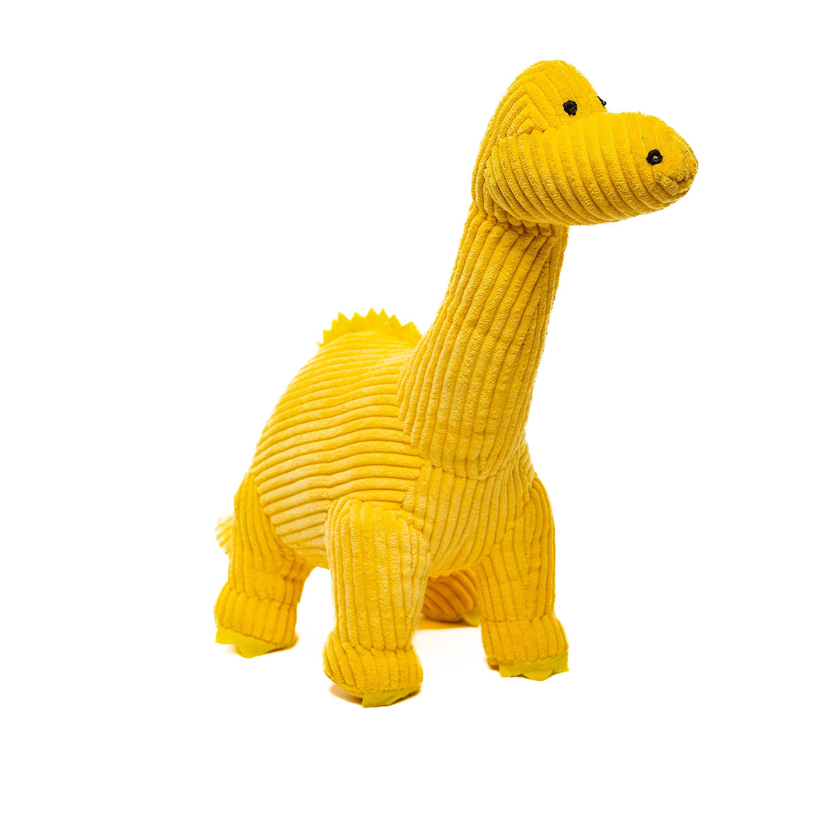 Yellow dinosaur-shaped toy on a white background