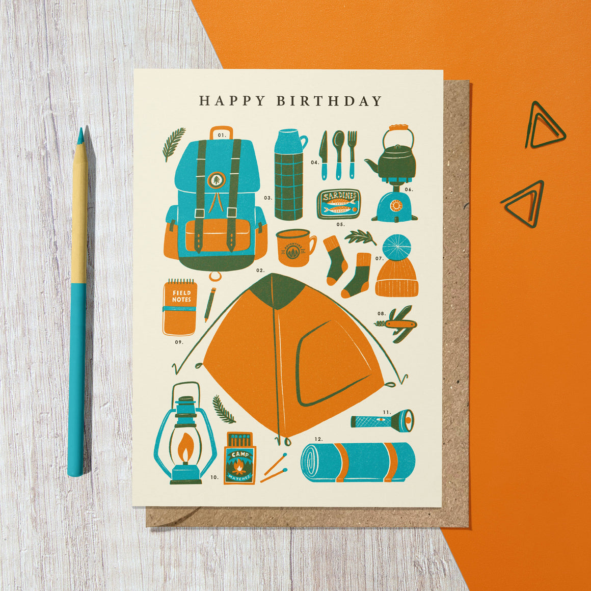 WILD CAMPING - OUTDOOR VINTAGE STYLE BIRTHDAY CARD - Feather & Twigs