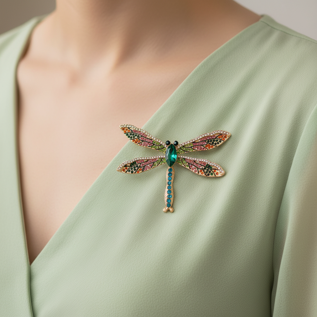 Black Ginger dainty dragonfly brooch with intricate details, designed as a stylish scarf pin accessory.