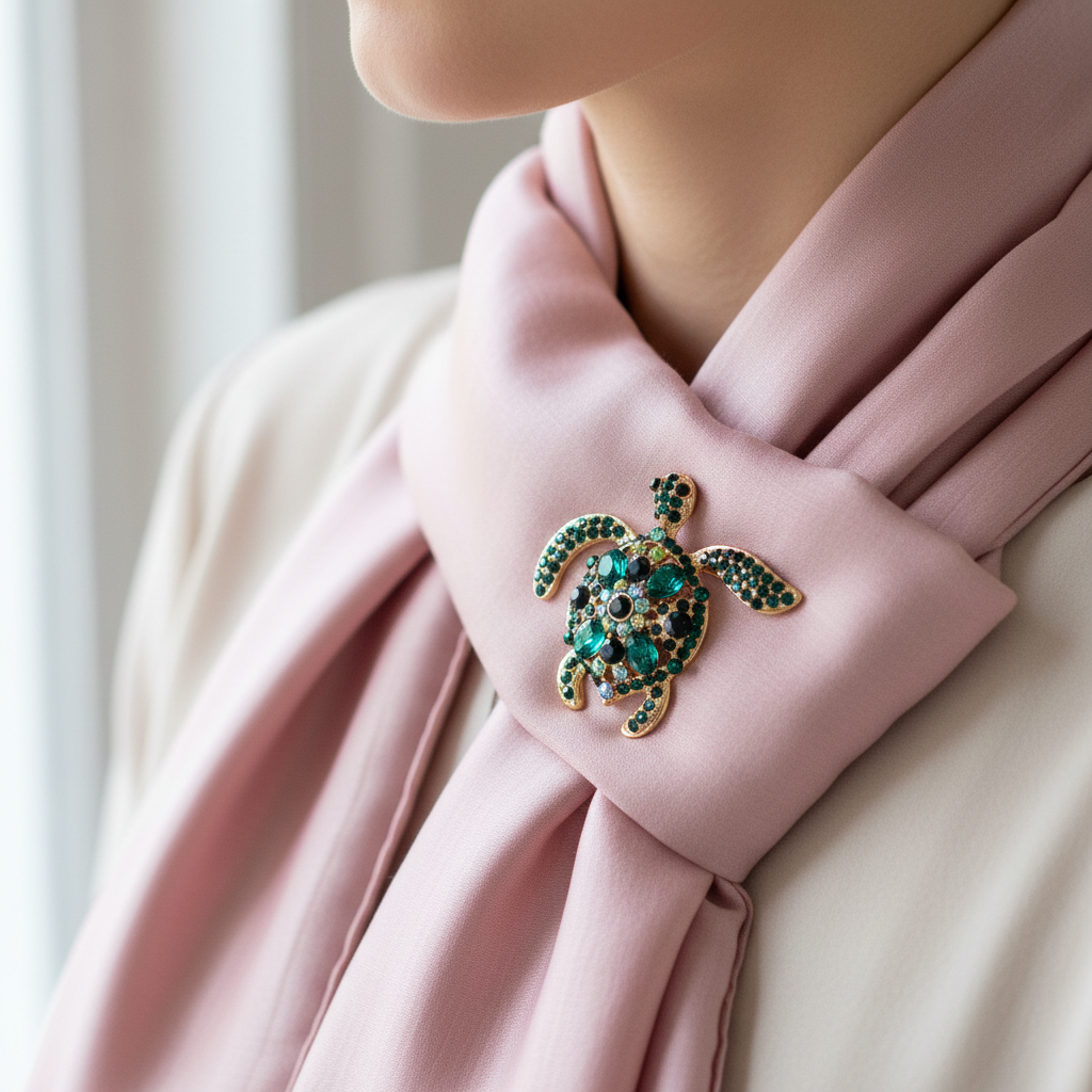Black Ginger turtle brooch featuring a detailed turtle design with a shiny black finish, perfect for accessorizing clothing or accessories.