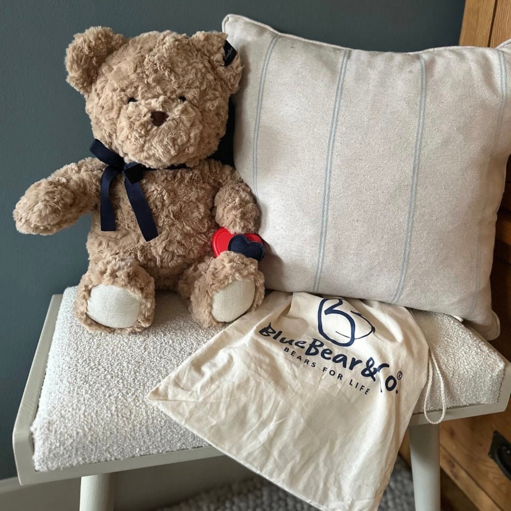 BIG BROWN BEAR WITH SOUND RECORDING,  BEATING HEART AND SMALL SCENT HEART BY BLUE BEAR CO - Feather & Twigs