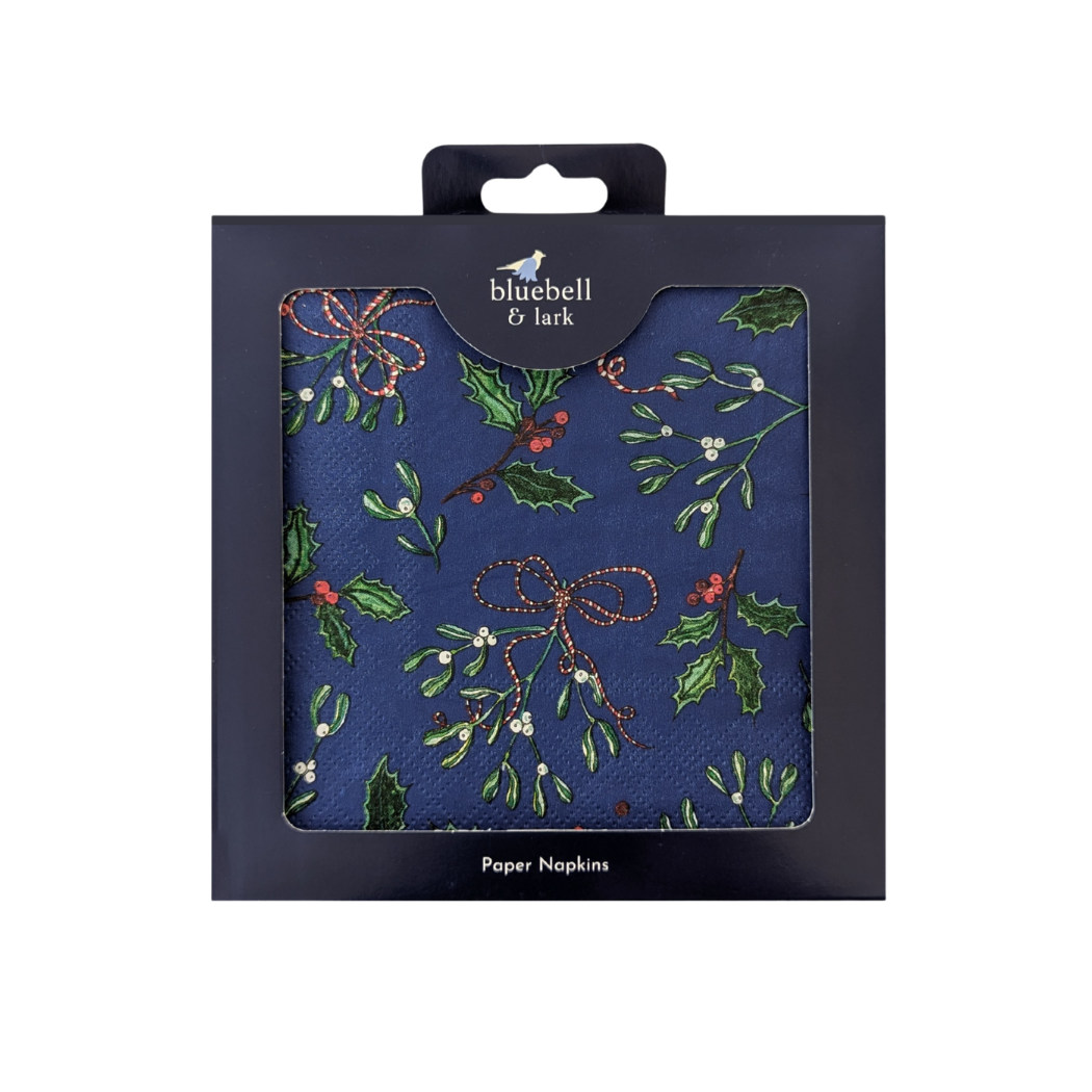 MISTLETOE AND HOLLY FESTIVE PAPER NAPKINS - PACK OF 20 - Feather & Twigs
