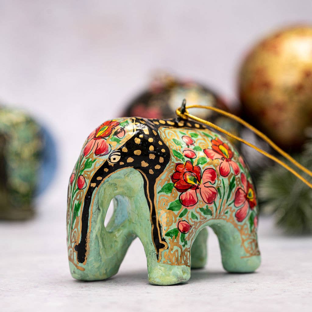 FLORAL PAPIER MACHE HANGING ELEPHANT - Feather & Twigs