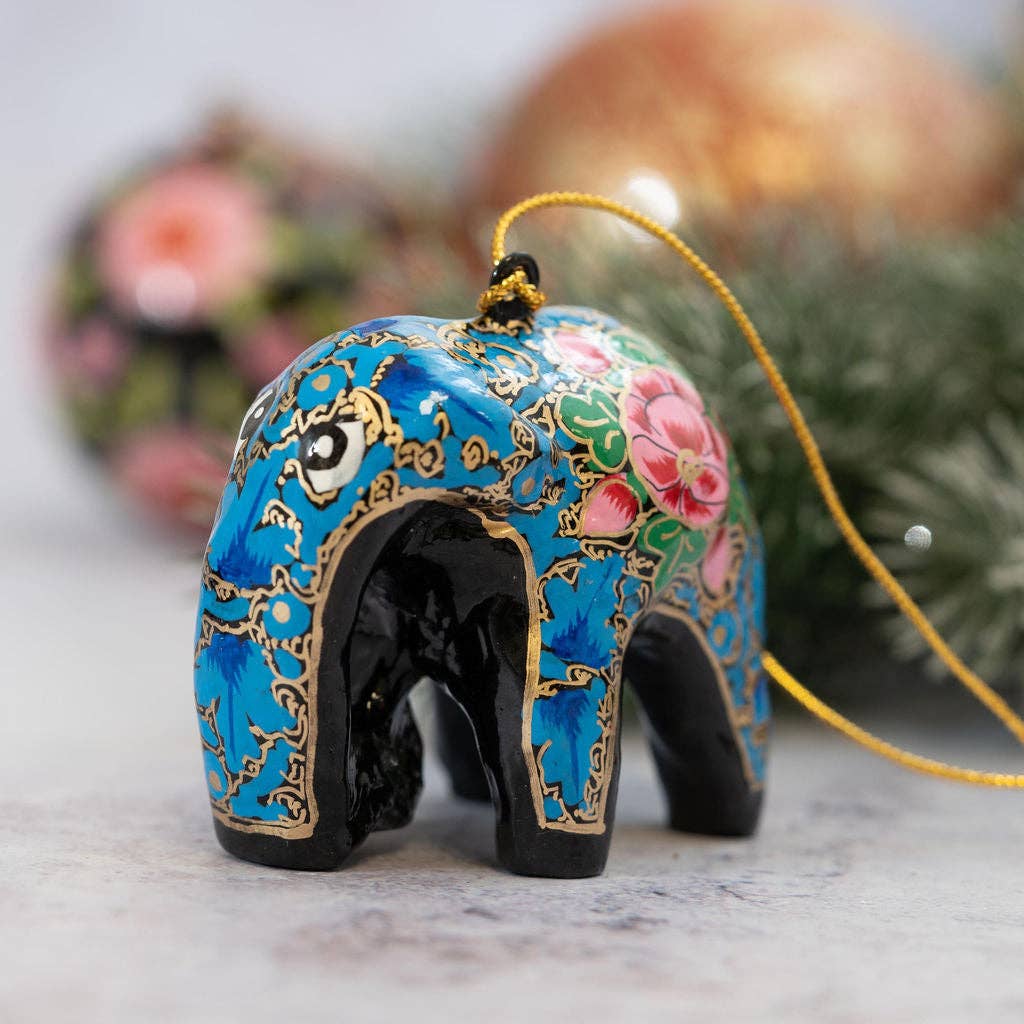 PAPER MACHE HANGING ELEPHANT ORNAMENT - Feather & Twigs