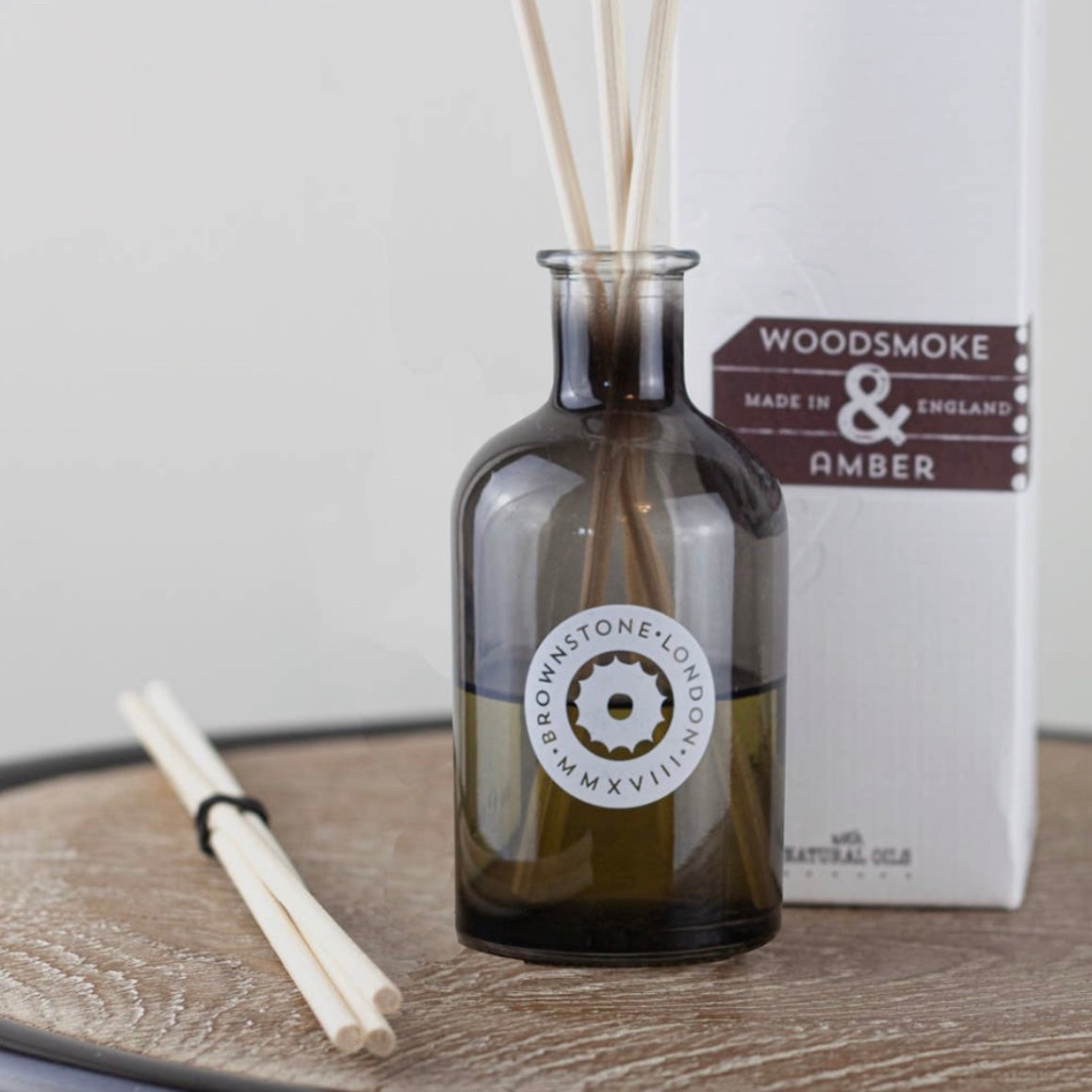 WOODSMOKE AND AMBER REED DIFFUSER BY BROWNSTONE - Feather & Twigs