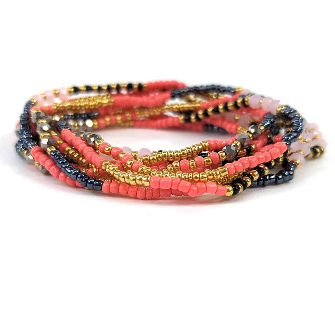 MULTICOLOURED SEED BRACELETS - DARK PINKS