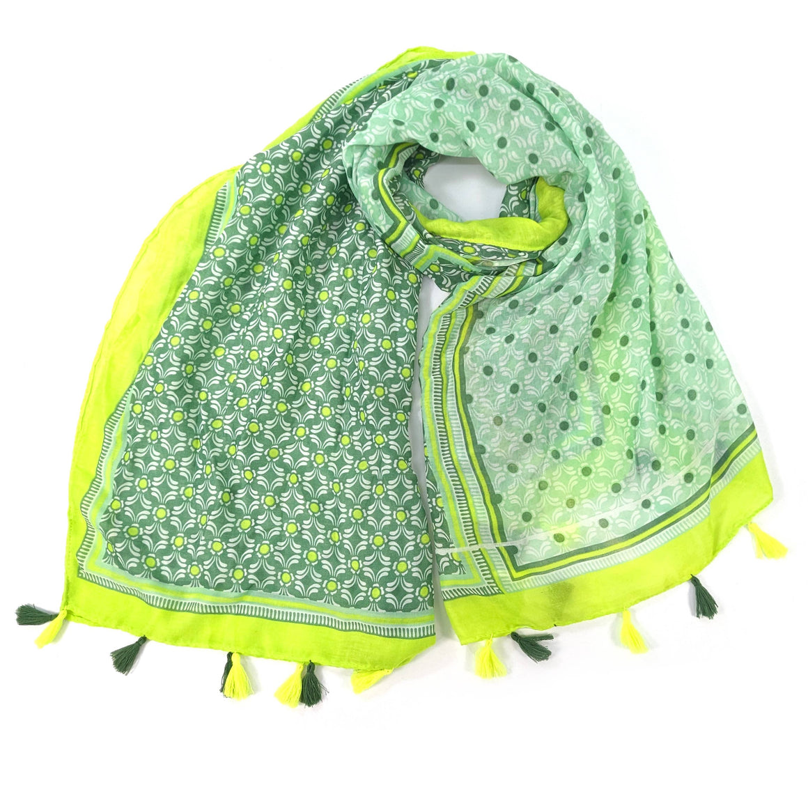 Vesta - Bright Patterned Scarf - Lime Grass (90x180cm) - Feather & Twigs