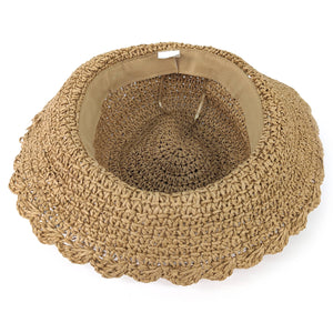 CHILDREN'S CROCHET STYLE FOLDING HAT - CHOCOLATE BROWN - 54cm