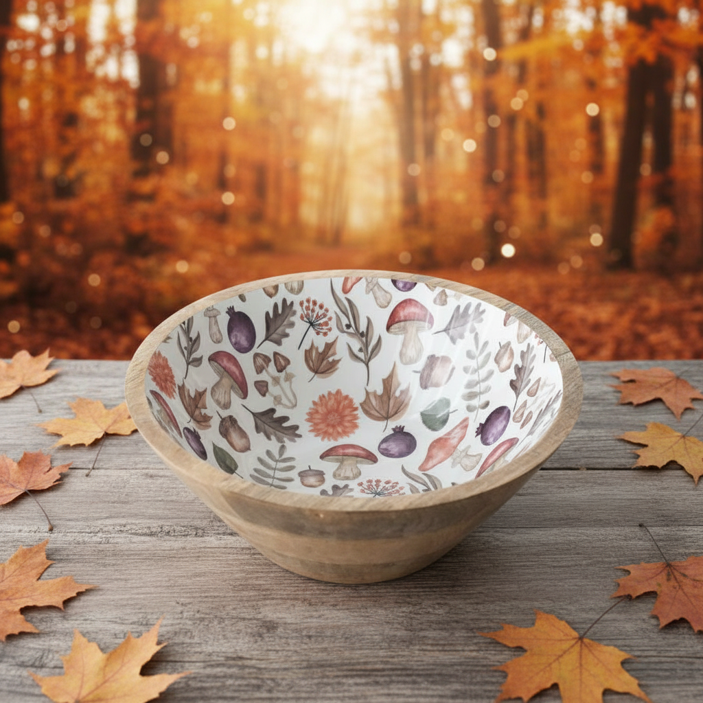 AUTUMNAL WOODEN BOWL - 23cm