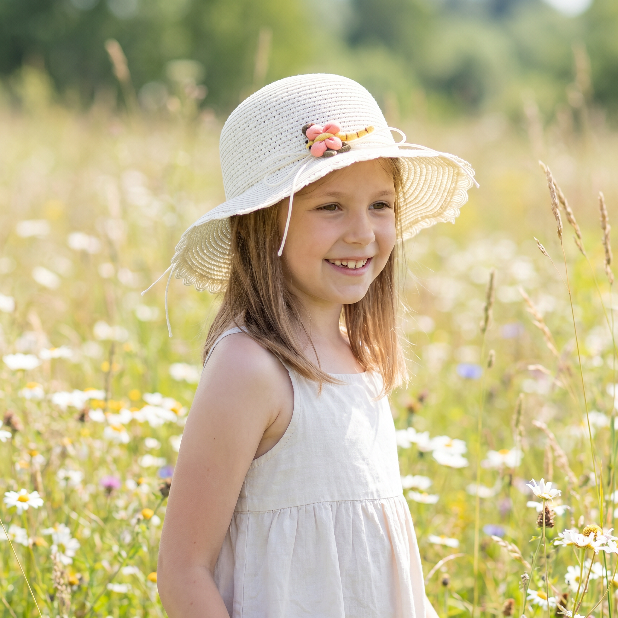 Childrens Crochet Style Folding Hat - Cream Dragonfly (54cm) - Feather & Twigs