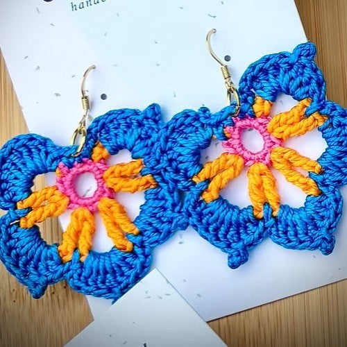 ELENA LARGE FLOWER CROCHETED EARRINGS - BLUE - Feather & Twigs