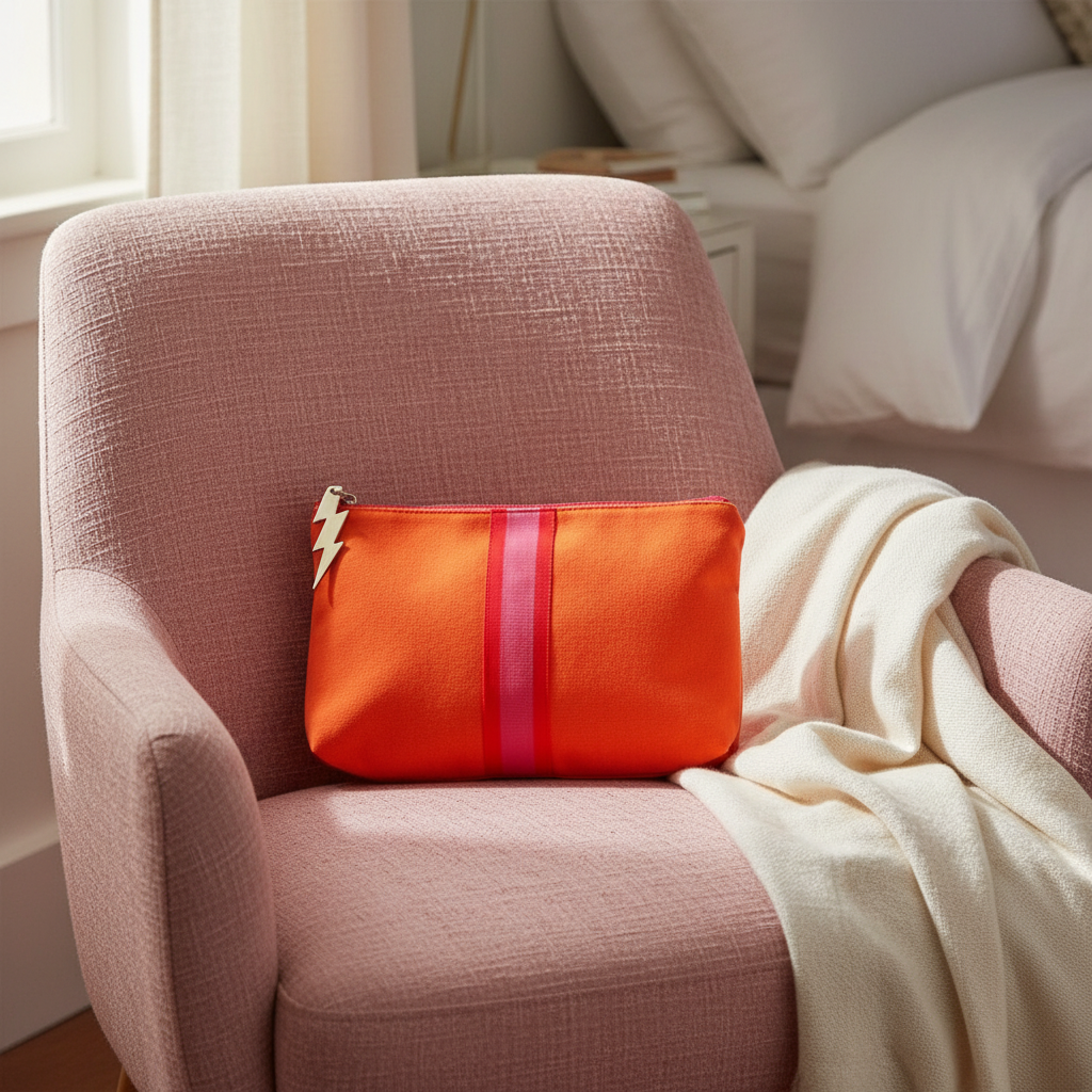 BRIGHT ORANGE LUCKY STRIPE CLUTCH BY COCKATOO