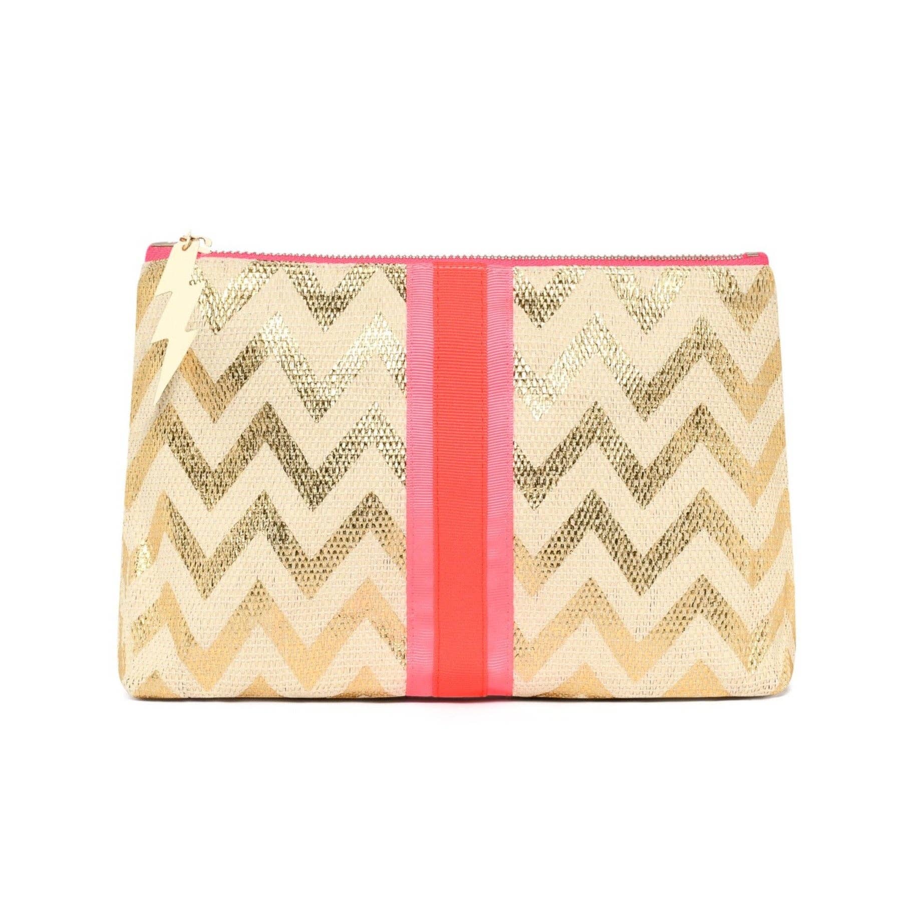 GOLD ZIG ZAG MEDIUM CLUTCH BAG BY COCKATOO - Feather & Twigs