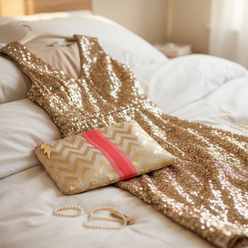 GOLD ZIG ZAG MEDIUM CLUTCH BAG BY COCKATOO