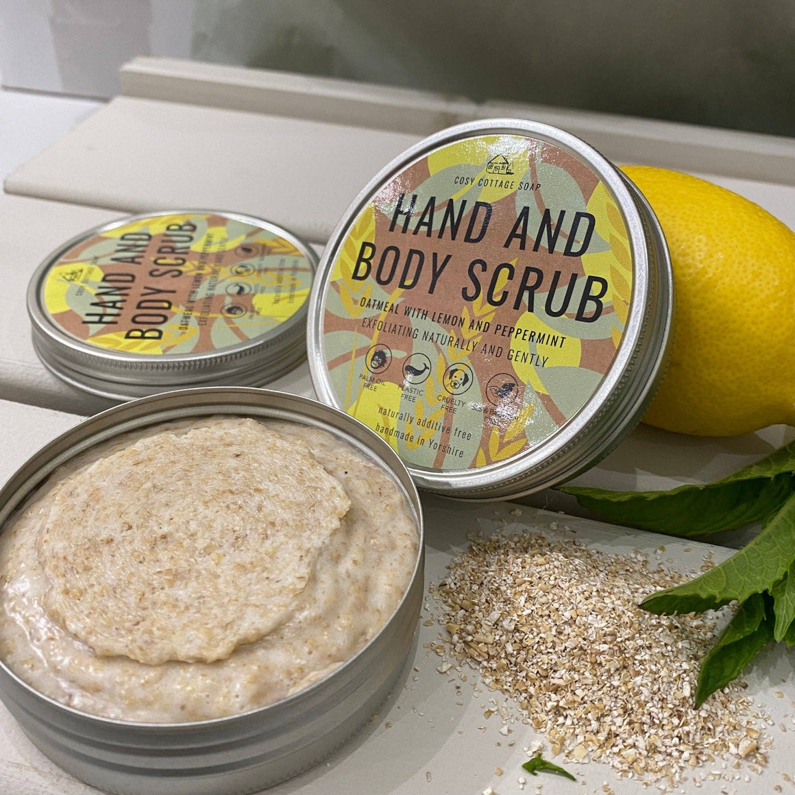 OATMEAL HAND/BODY SCRUB WITH PEPPERMINT  & LEMON - Feather & Twigs