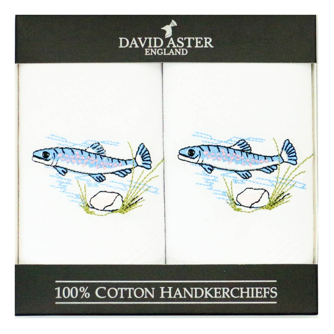 FISH EMBROIDERED WHITE COTTON HANDKERCHIEF - Feather & Twigs