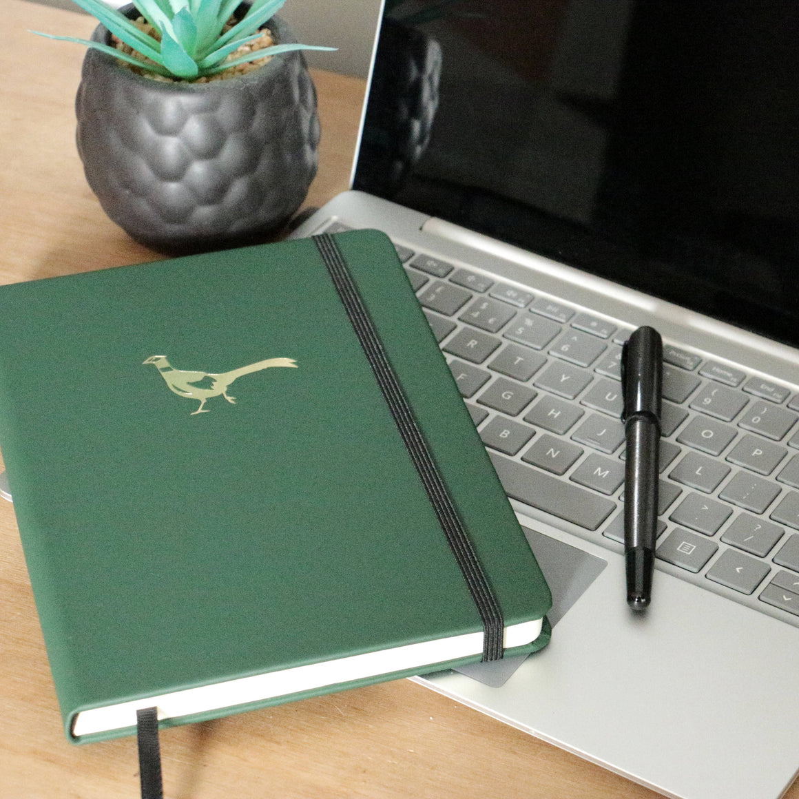 Green Dalaco Gold Foil Pheasant A5 Notebook with lined pages, hard cover, 160 pages, featuring a decorative pheasant design.