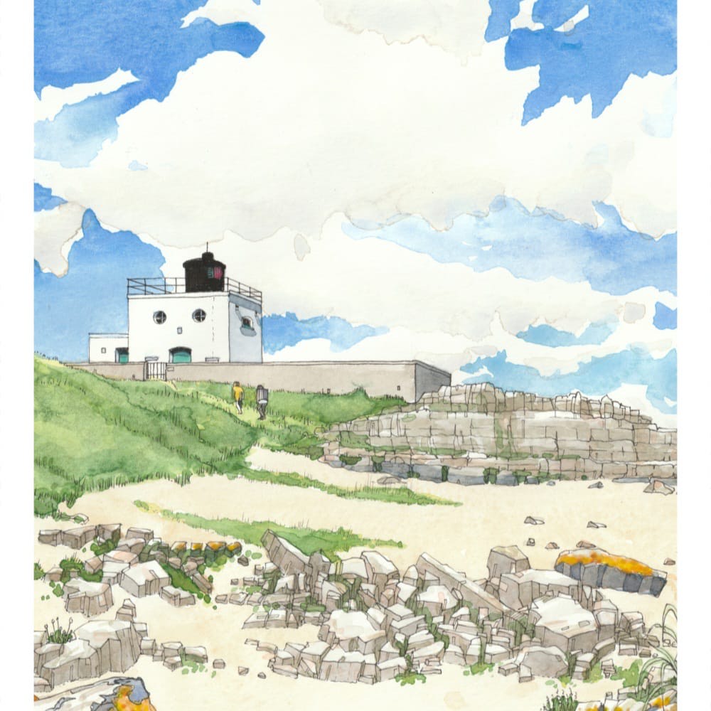 View of Bamburgh lighthouse in Watercolour