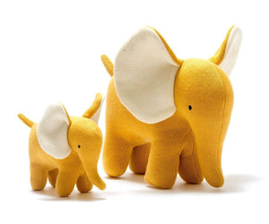 ELLIS THE ELEPHANT PLUSH TOY KNITTED ORGANIC COTTON - MUSTARD