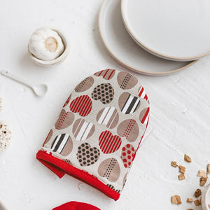 LINEN OVEN MINI GLOVE - HEART DESIGN