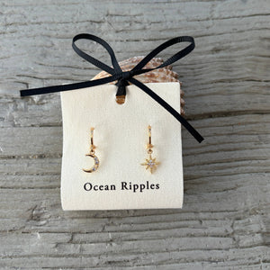 14ct GOLD PLATED STAR AND MOON HUGGIE EARRINGS