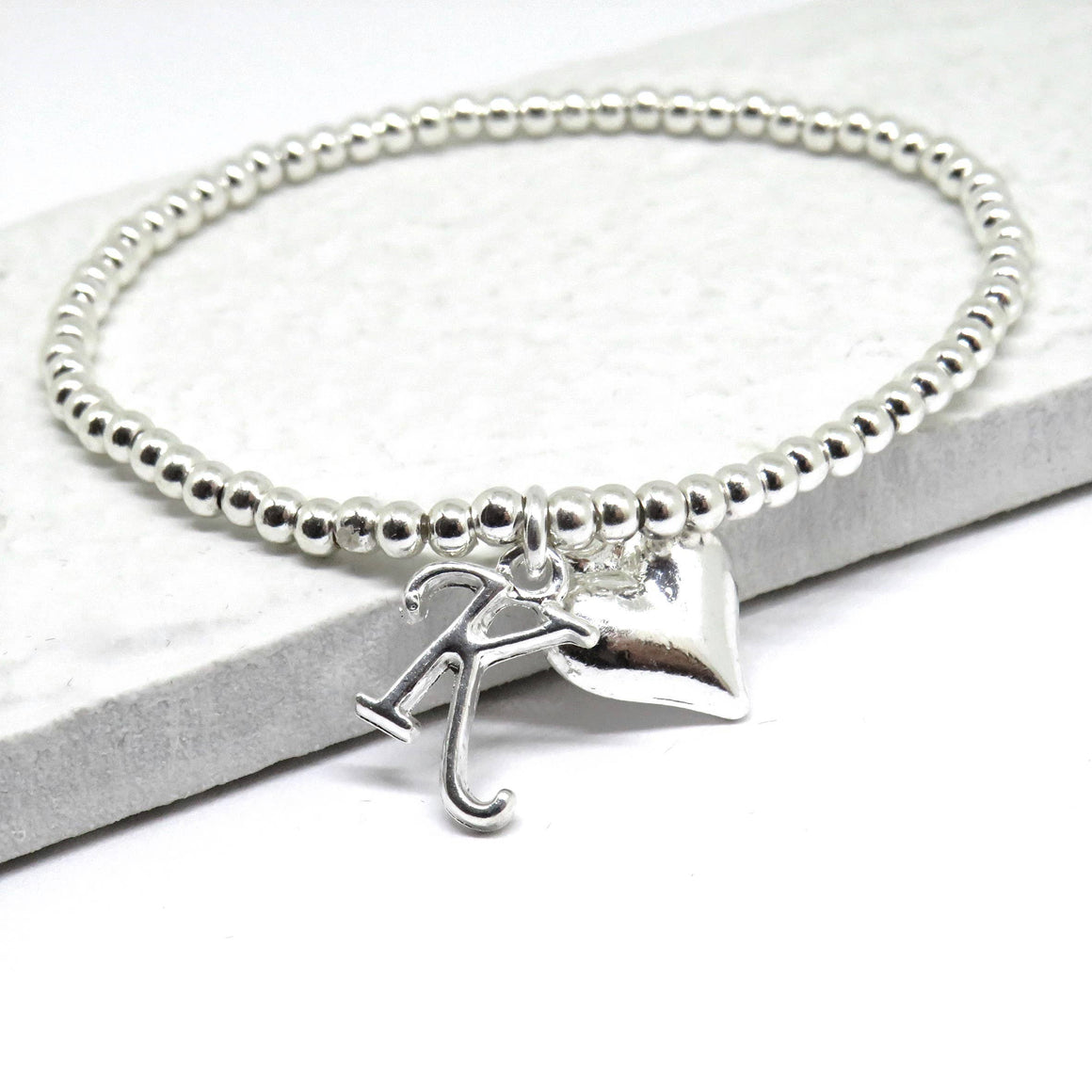 PERSONALISED SILVER INITIAL BEADED STRETCH BRACELET- TO ORDER