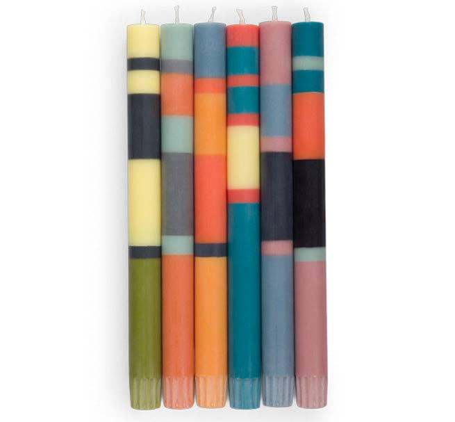 British Colour Standard mixed colour wide striped eco dinner candles, set of 6