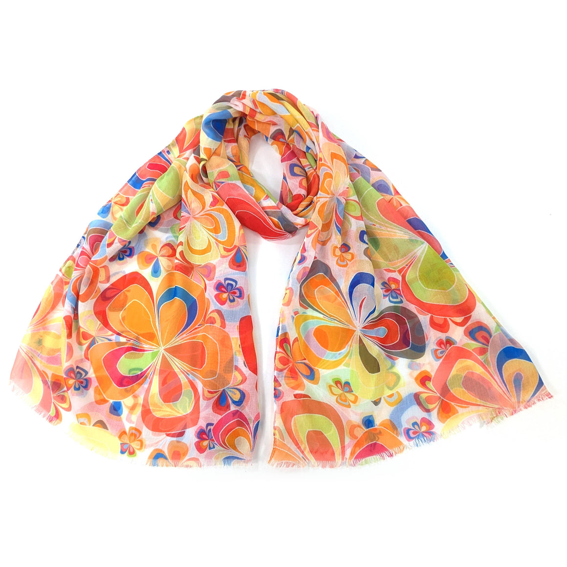 FREYA = RETRO FLOWERS SCARF - ORANGE  (50x180cm)