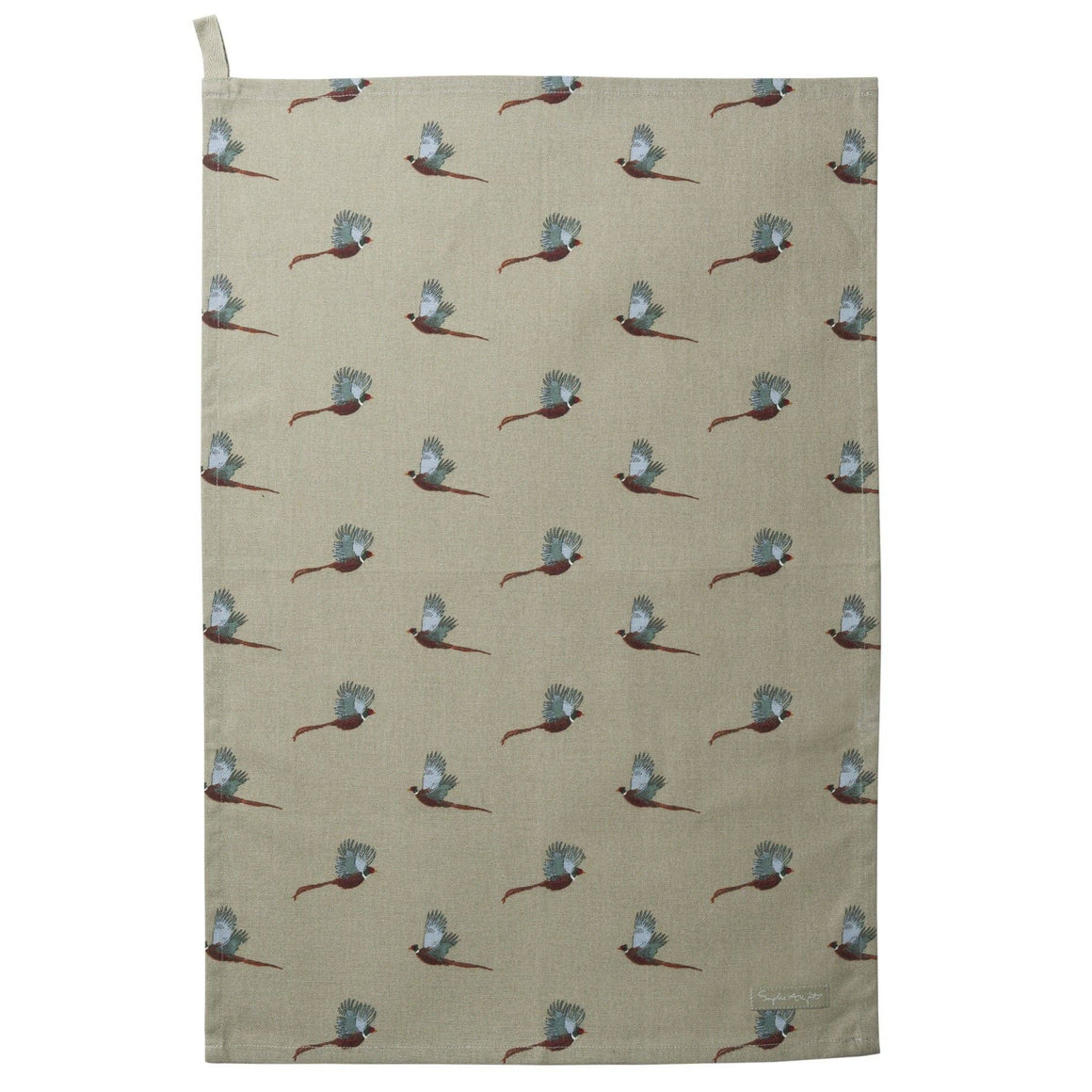Towel with pheasant pattern on a beige background