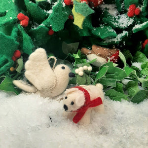 HANDMADE FELT BIODEGRADABLE MISTLETOE DOVE HANGING CHRISTMAS DECORATION