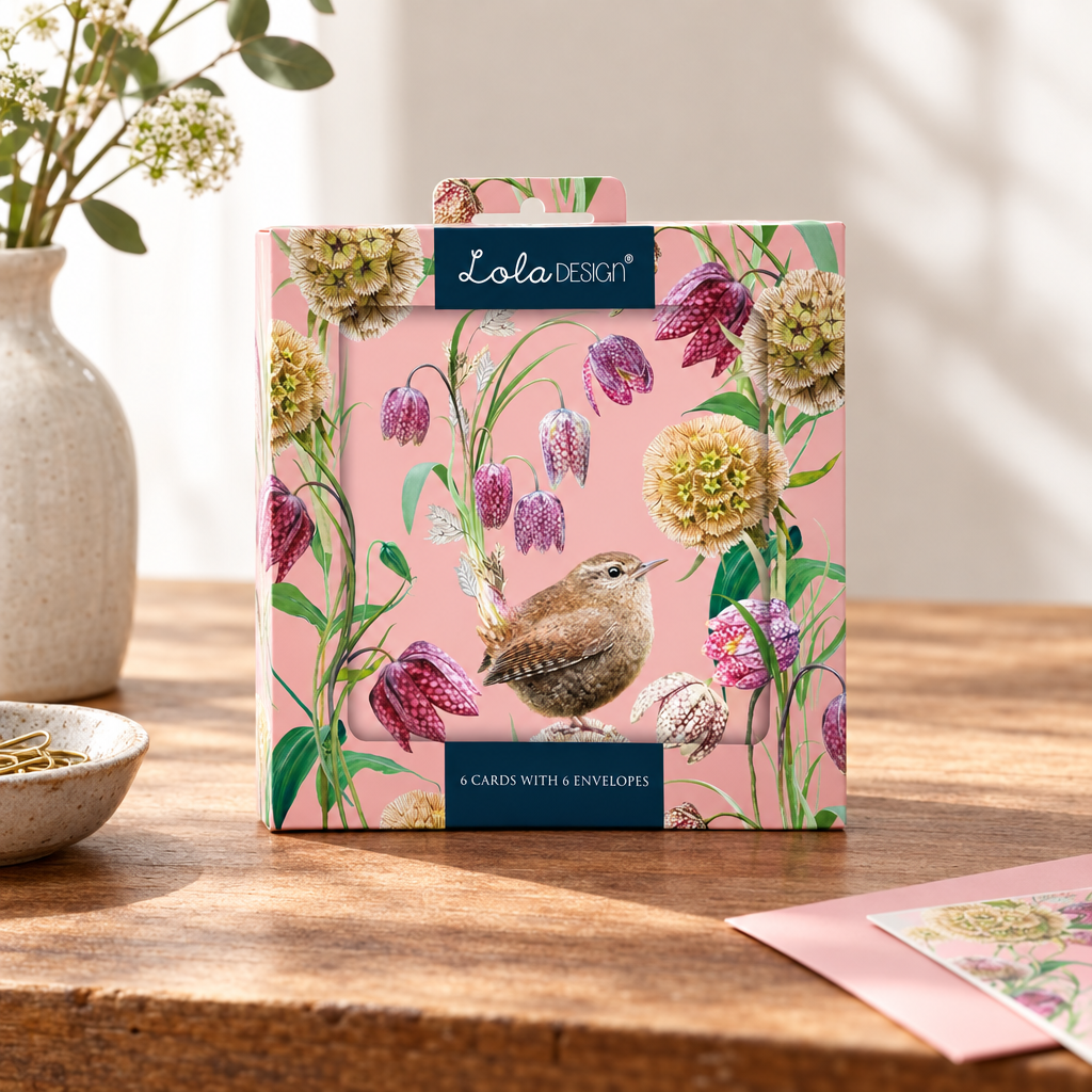 WREN PATTERN BLANK CARD PACK WITH ENVELOPES UK MADE
