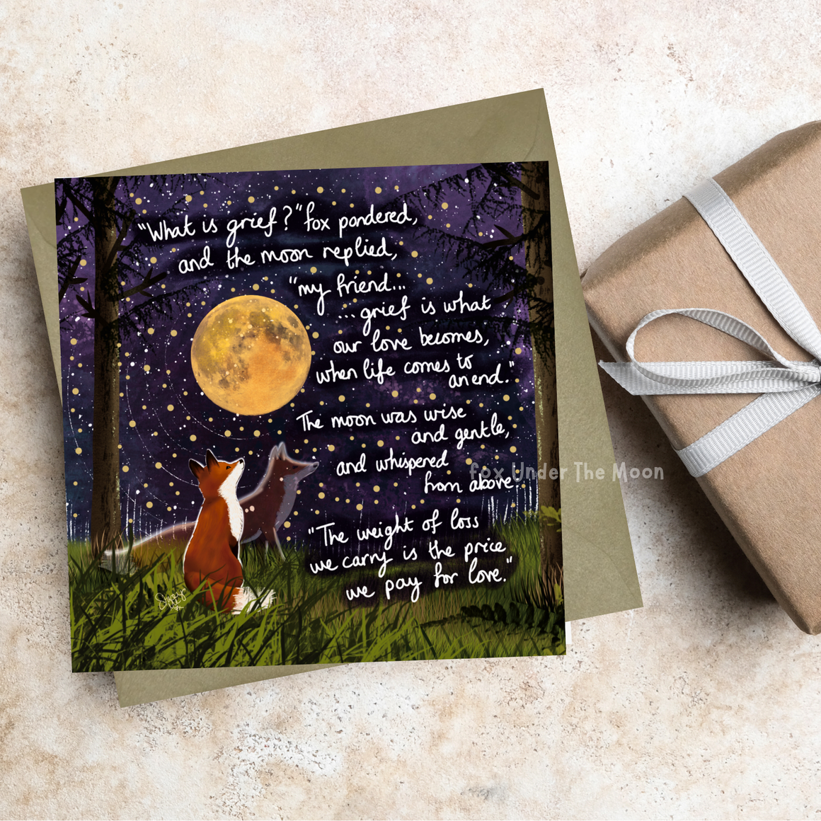 'GRIEF' - GREETING CARD FROM FOX UNDER THE MOON - Feather & Twigs