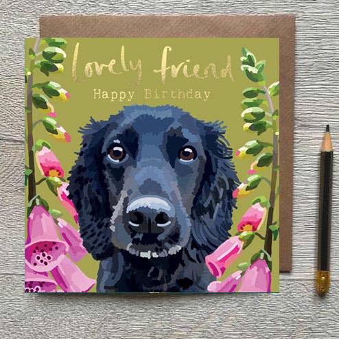 Sarah Kelleher Lovely Friend Happy Birthday foil greeting card with colorful floral design and cheerful message inside.