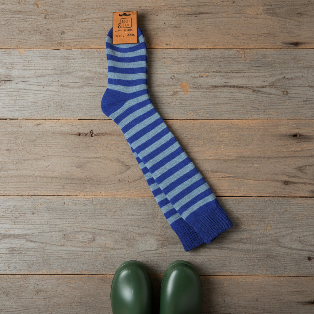 ROYAL & SKY BLUE STRIPY KNEE HIGH WELLY SOCKS