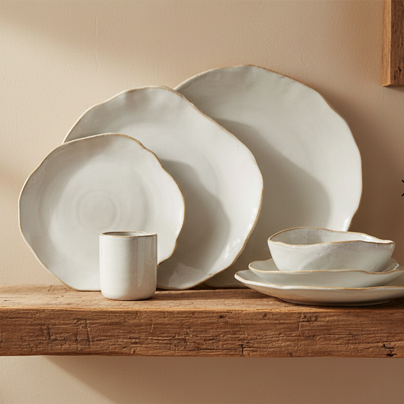 White ITHACA side plate by Faire Design Shed displaying a clean, minimalist ceramic design with subtle textured details.