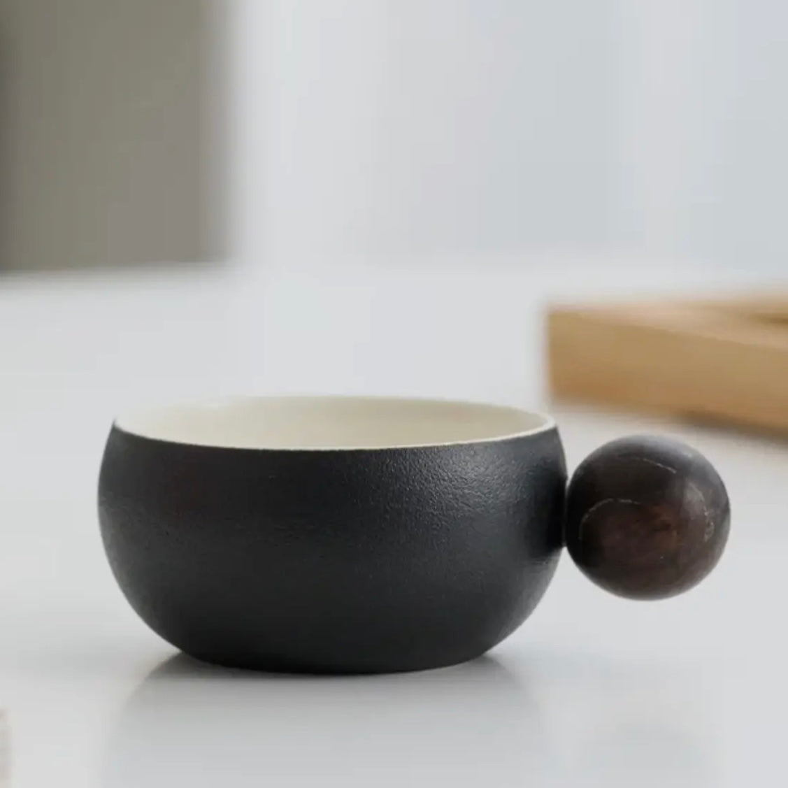 CERAMIC ESPRESSO COFFEE CUPS WITH WOODEN HANDLE -VARIOUS COLOURS - Feather & Twigs