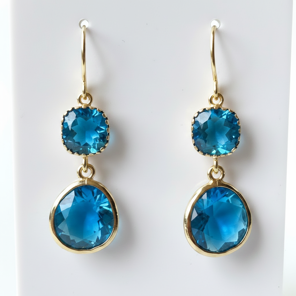 Sea blue earrings by Faire - LAALee featuring gemstone-style drops and silver hooks, elegant and lightweight for everyday wear.