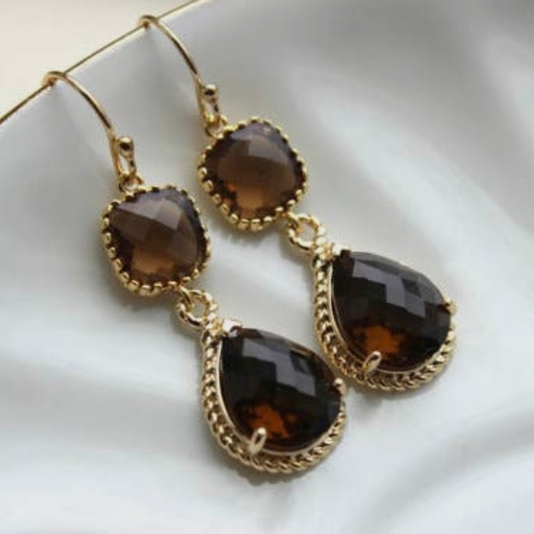 SMOKY BROWN TWO TIER EARRINGS - Feather & Twigs