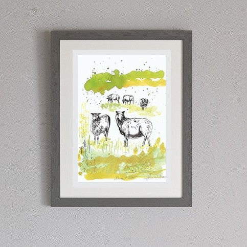FRAMED OR UNFRAMED 'SHEEP FLOCK' PRINT BY SAM WILSON – SIGNED, WOODLAND INSPIRED - Feather & Twigs