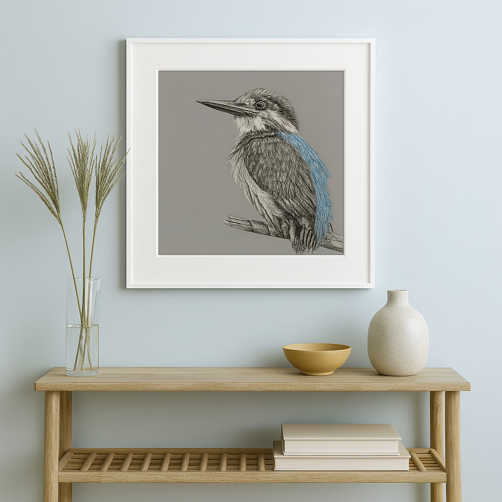 LIMITED EDITION FRAMED KINGFISHER PEN AND INK DRAWING BY CHRIS BIRKS - Feather & Twigs