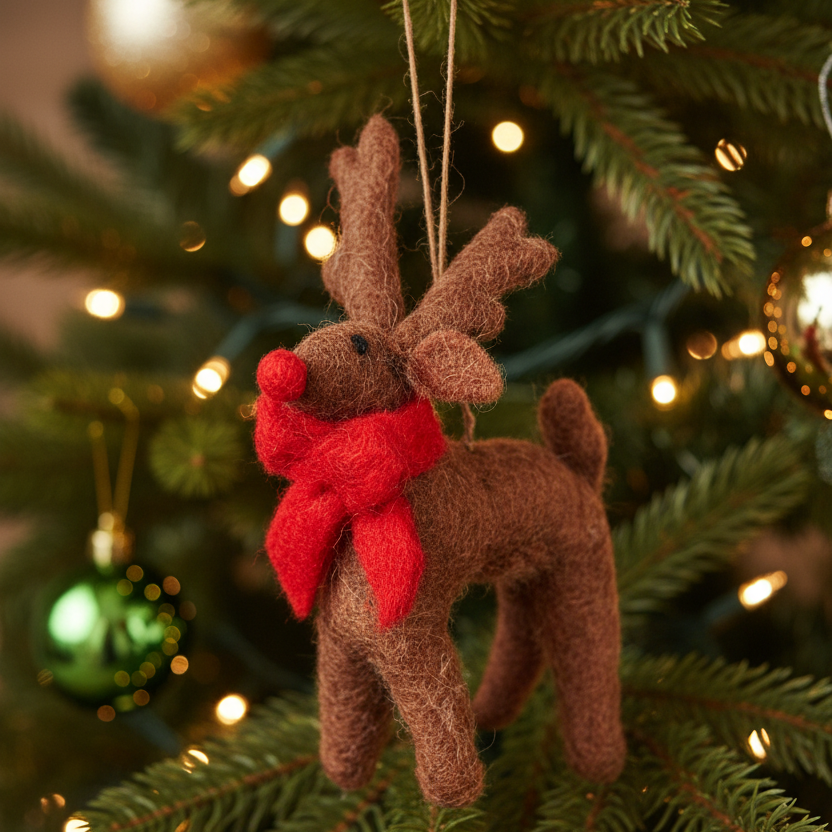 Felt So Good Christmas Reindeer felt Christmas decoration with red scarf and antlers, festive holiday decor for the season